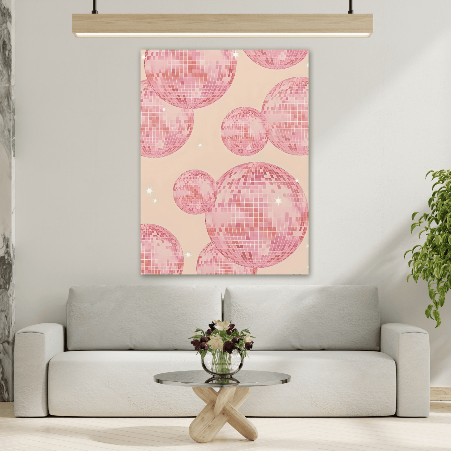 Pink Orange Disco Ball Canvas Wall Art, Trendy Maximalist Girly Bachelorette Dorm