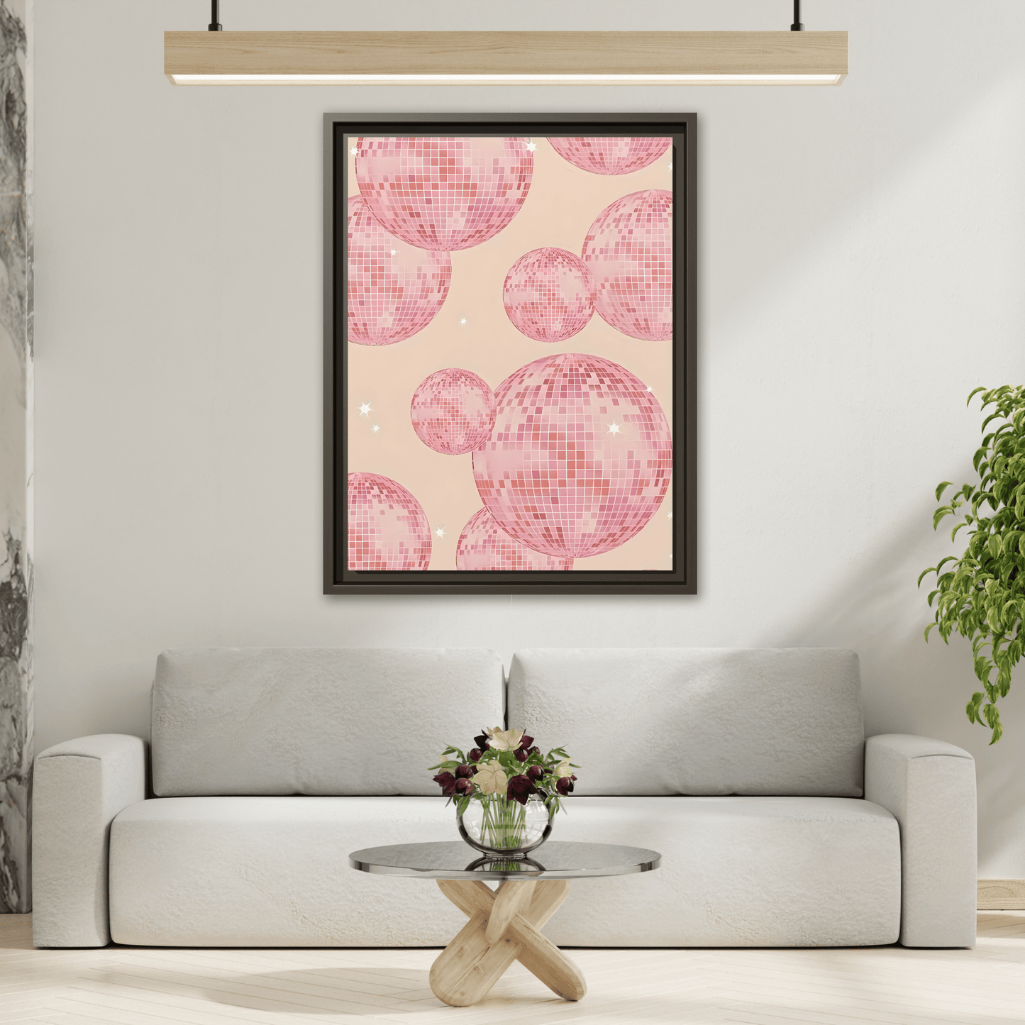 Pink Orange Disco Ball Wall Art Canvas Print, Girly Dorm Bar