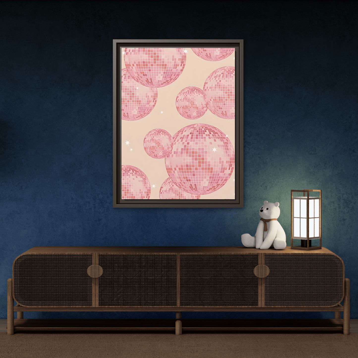 Pink Orange Disco Ball Wall Art Canvas Print, Girly Dorm Bar