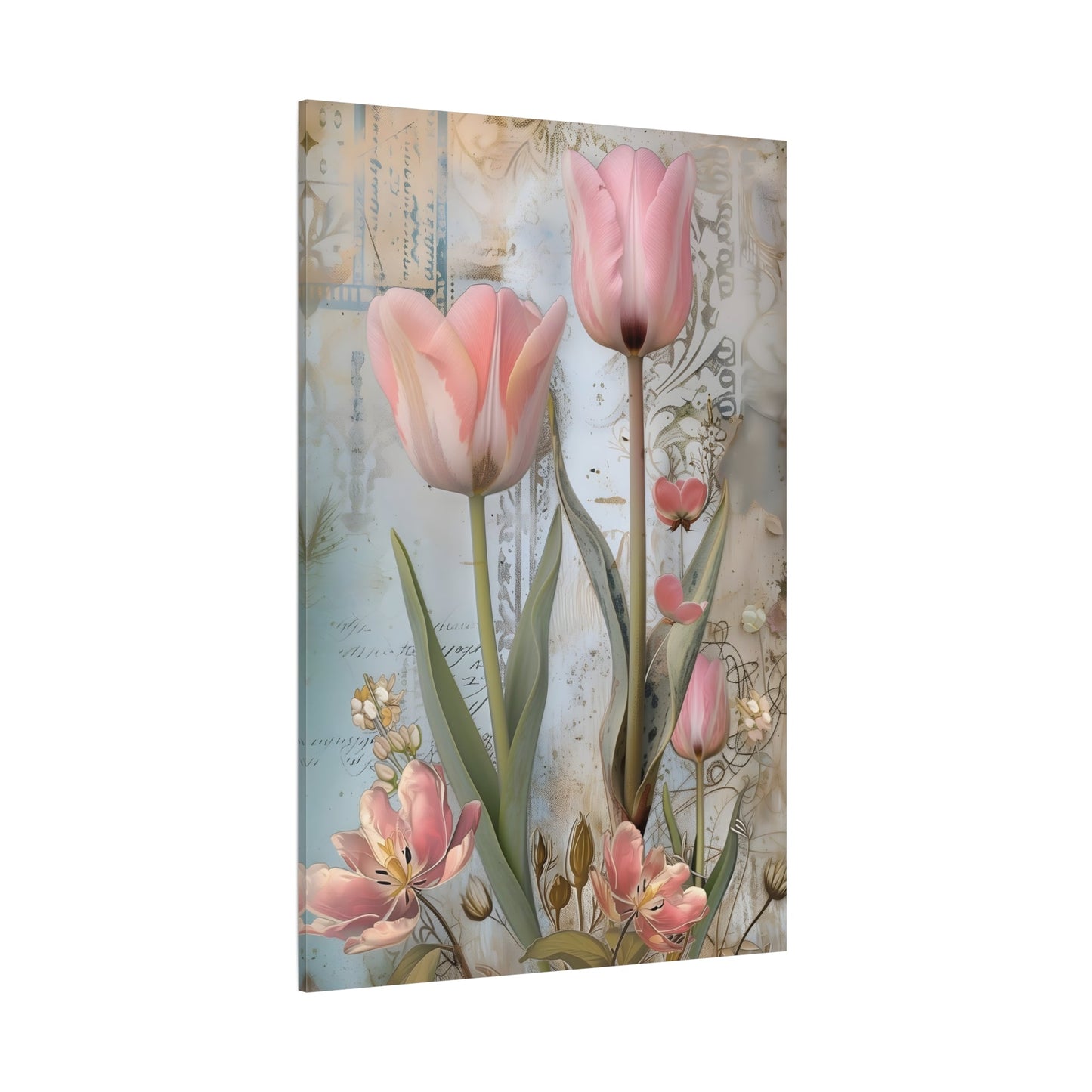Pink Tulips Vintage Floral Canvas Wall Art Flowers Print