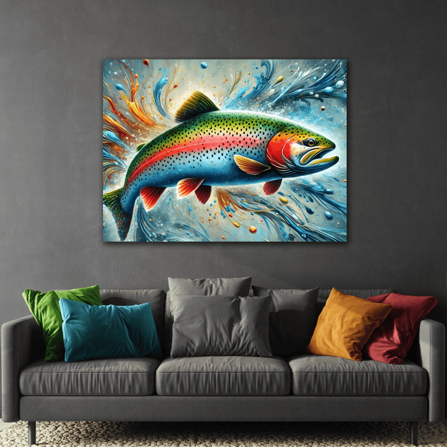 Rainbow Trout Fish Wall Art Fishing Artwork Canvas Print