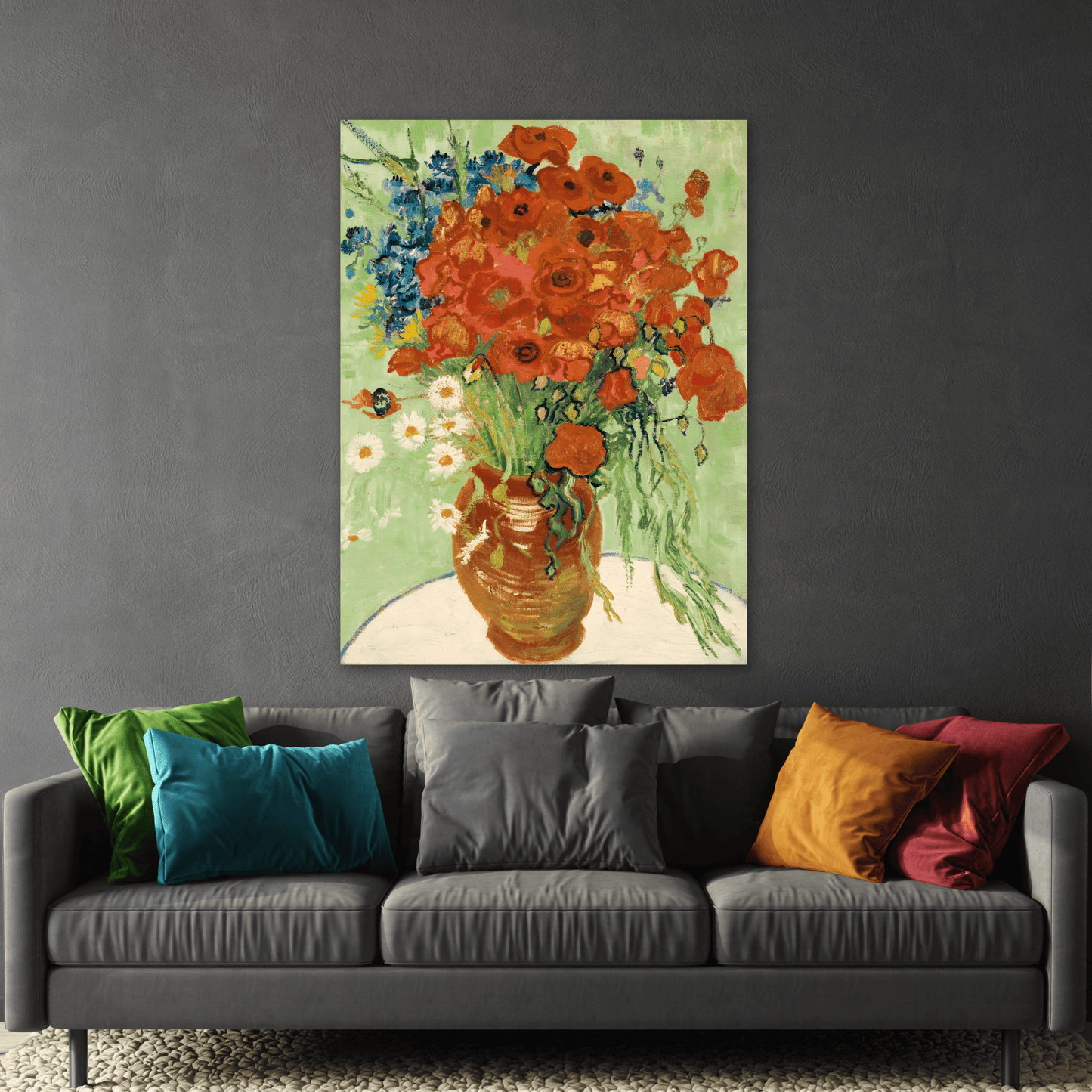 Red Poppies Daisies Van Gogh Cornflowers Poppies Wall Art Canvas Abstract Prints