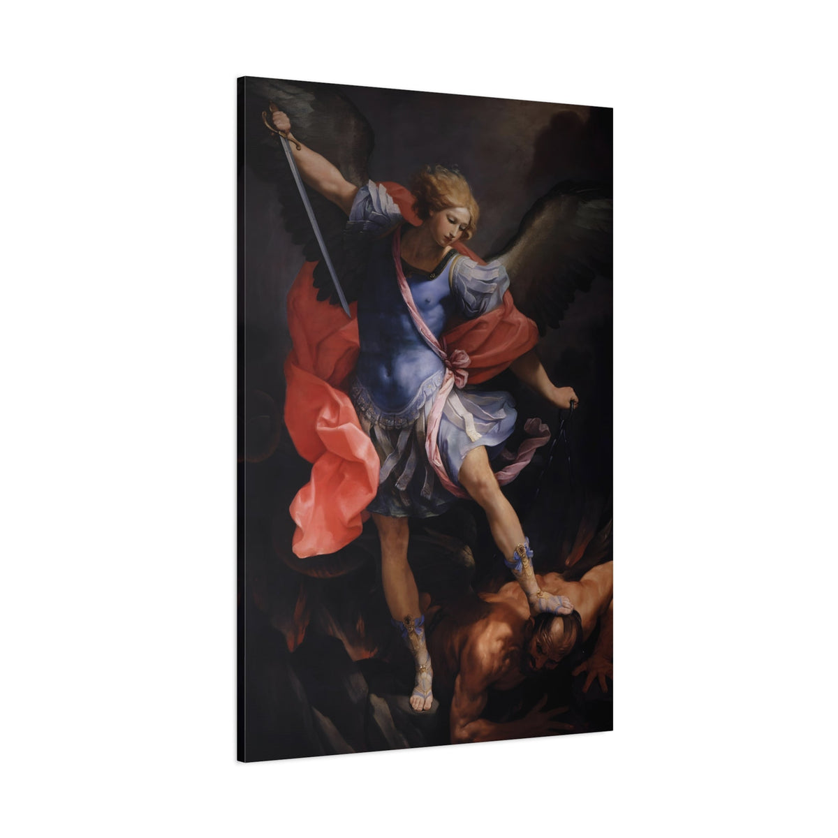 Religious Battle Canvas Print - Angel Michael Defeating Satan Wall Art