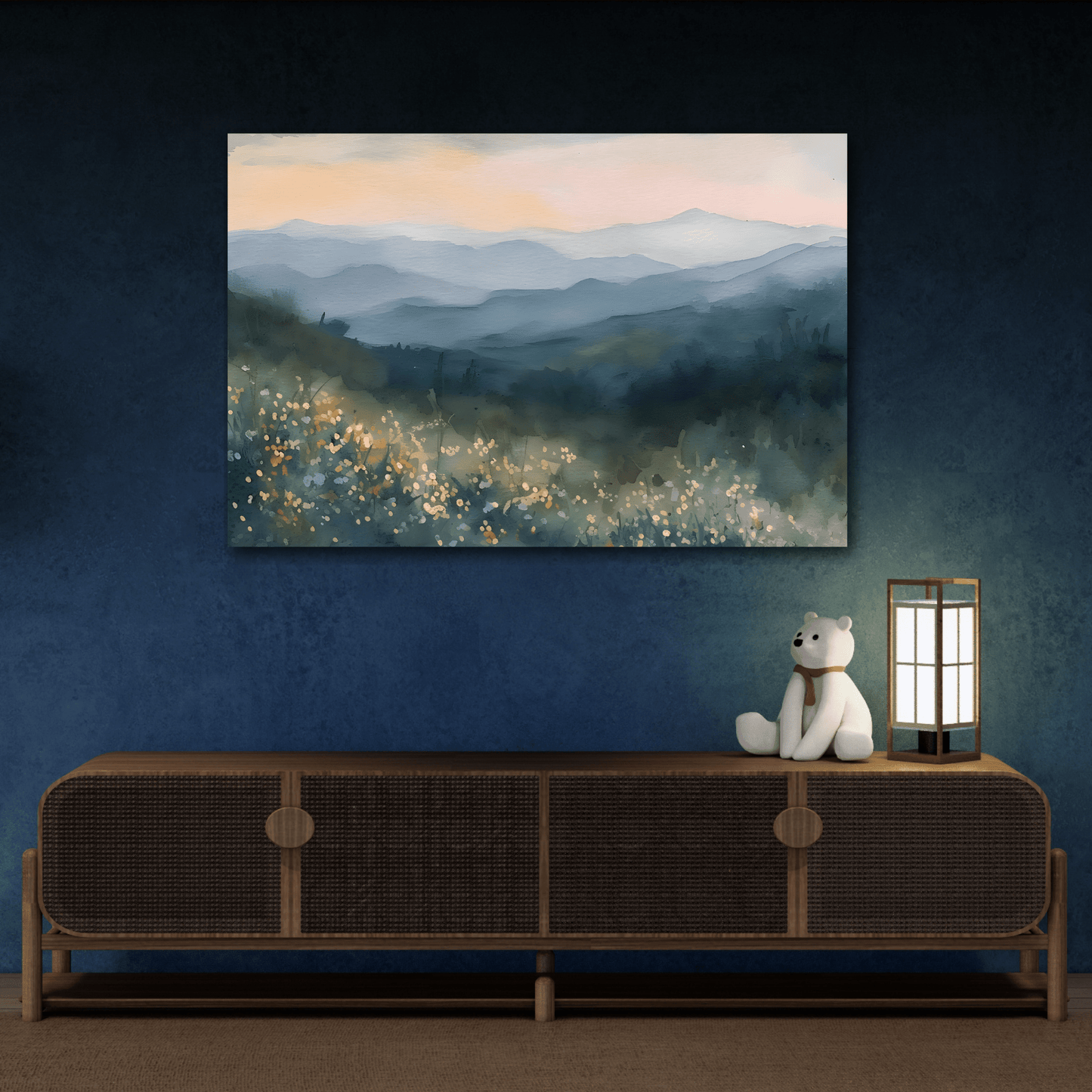 Smoky Mountains Spring Flowers Watercolor Canvas Wall Art Mountain Forest Print