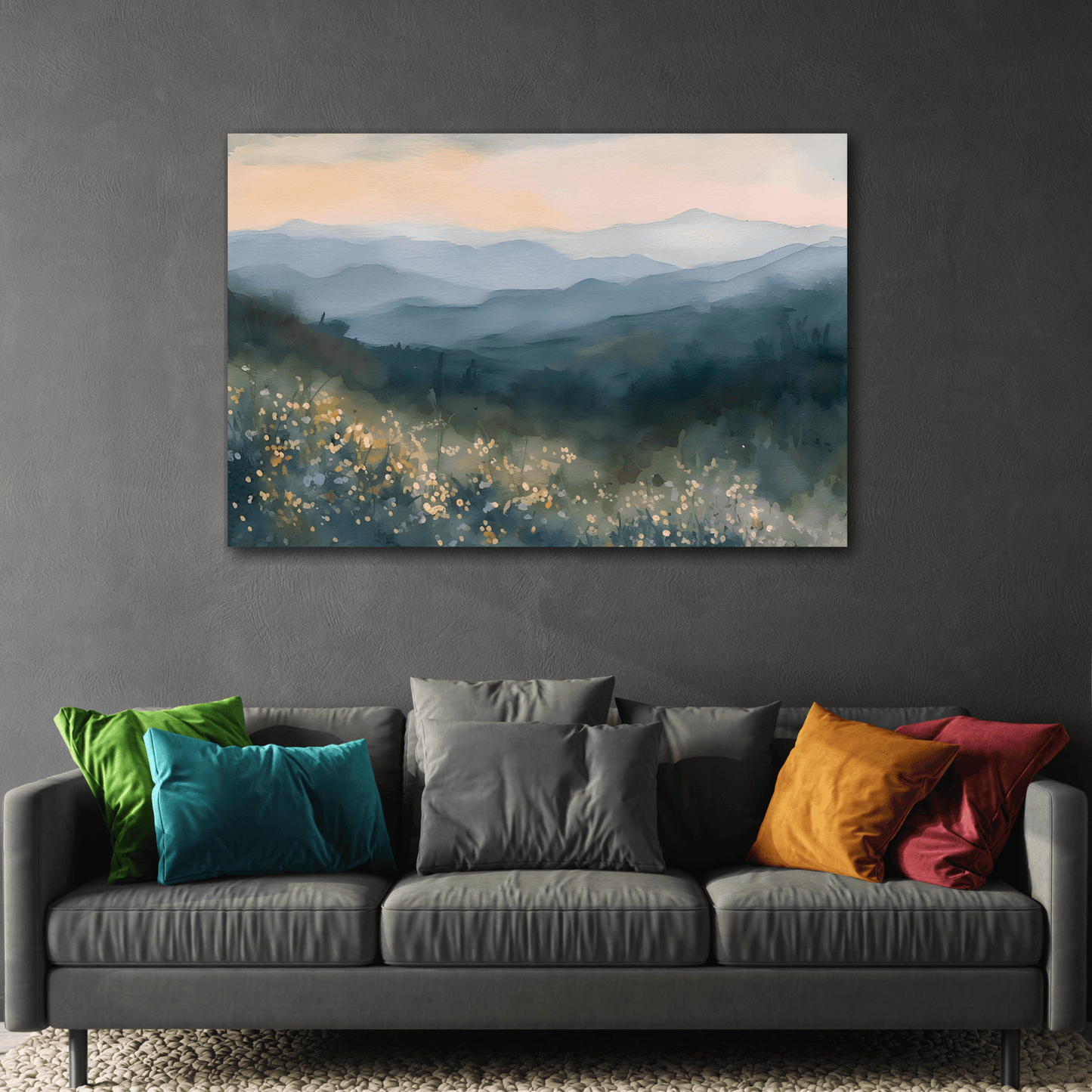 Smoky Mountains Spring Flowers Watercolor Canvas Wall Art Mountain Forest Print