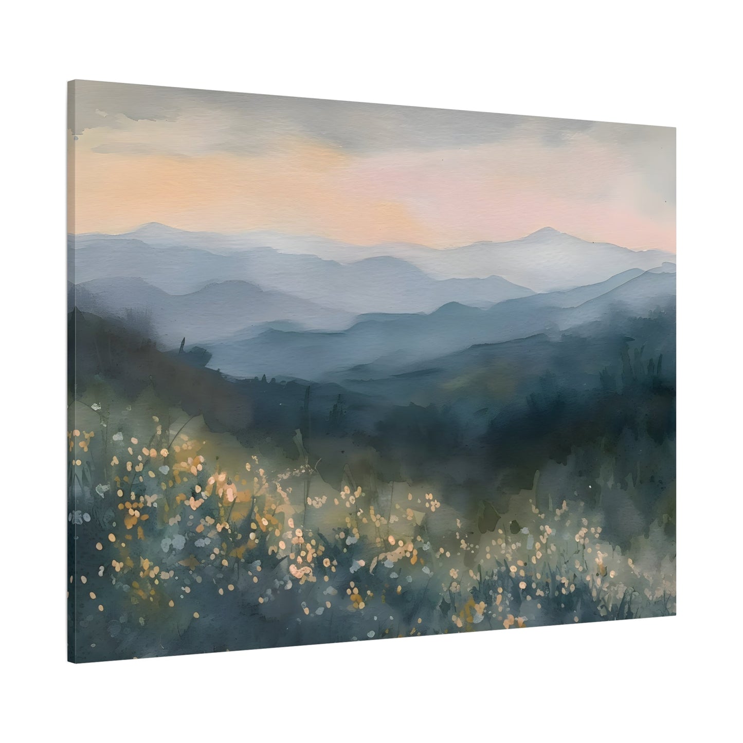 Smoky Mountains Spring Flowers Watercolor Canvas Wall Art, Mountain Forest Print
