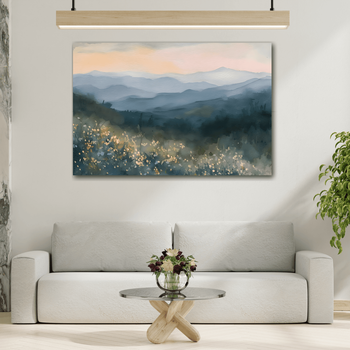 Smoky Mountains Spring Flowers Watercolor Canvas Wall Art Mountain Forest Print