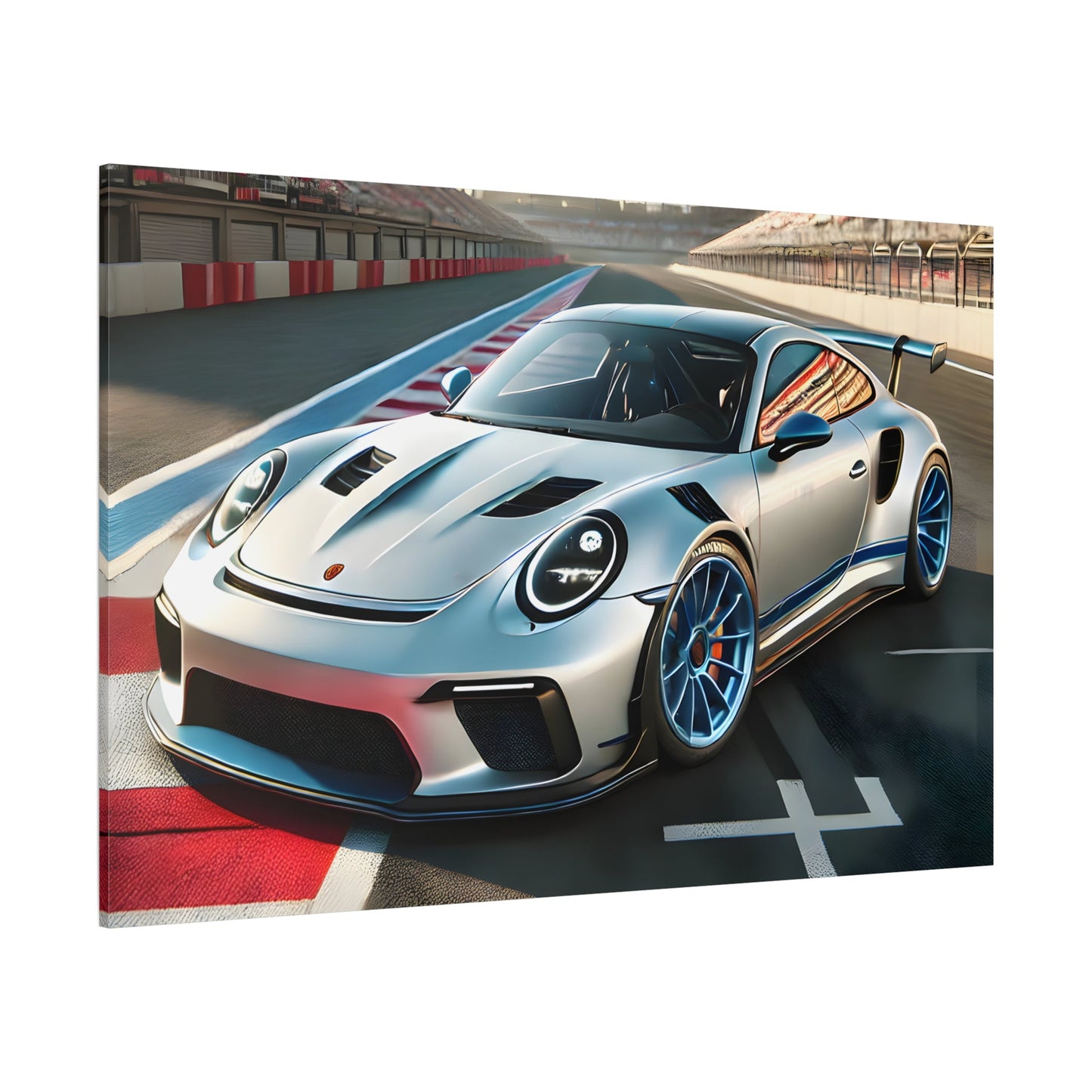 Sporty Car Canvas Print - Silver Racing Kids Room Wall Art