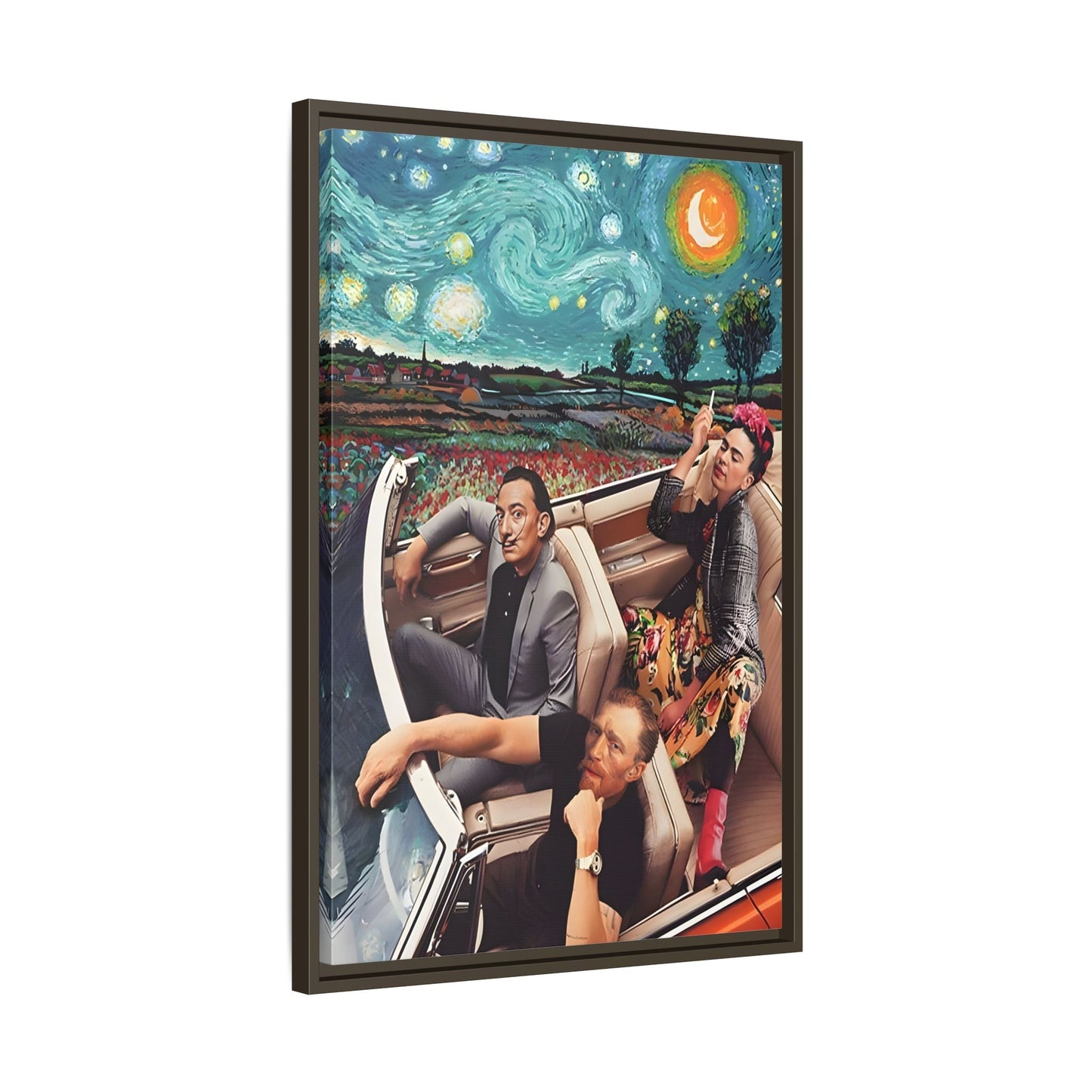 Starry Night Kahlo Van Gogh Dali Car Wall Art Canvas, Modern Framed Funny Print