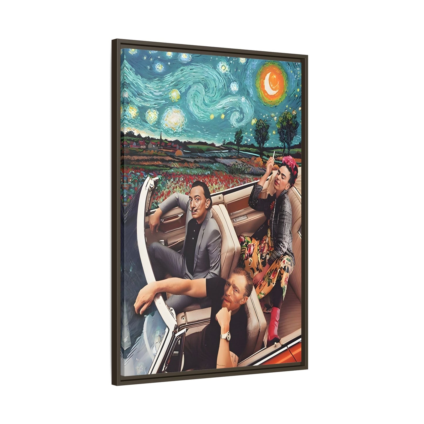 Starry Night Kahlo Van Gogh Dali Car Wall Art Canvas, Modern Framed Funny Print