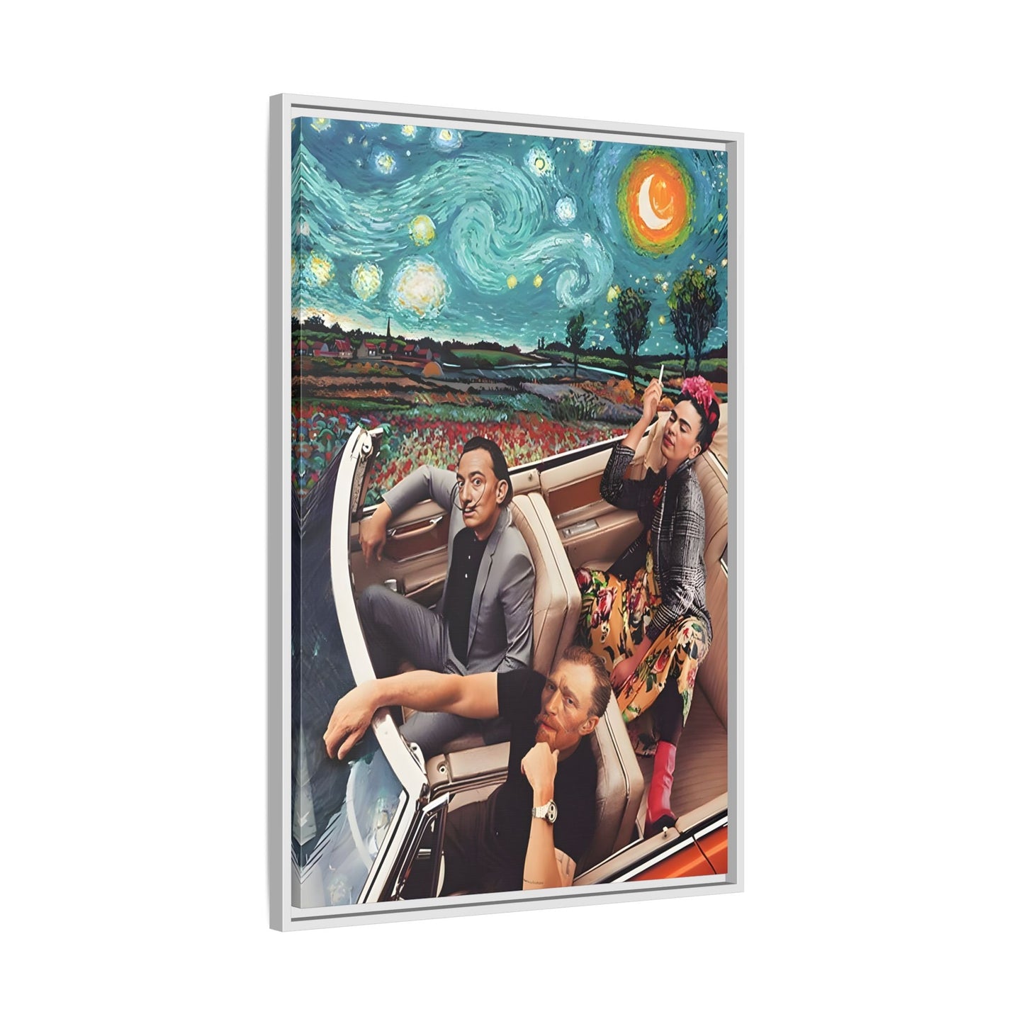Starry Night Kahlo Van Gogh Dali Car Wall Art Canvas, Modern Framed Funny Print