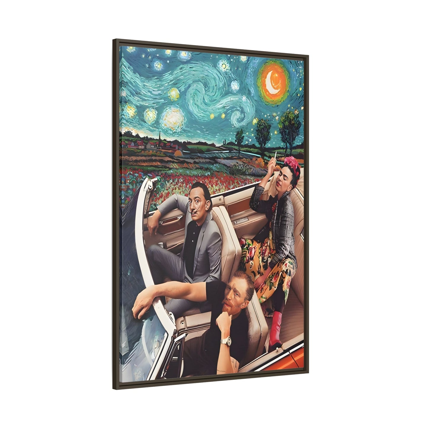 Starry Night Kahlo Van Gogh Dali Car Wall Art Canvas, Modern Framed Funny Print