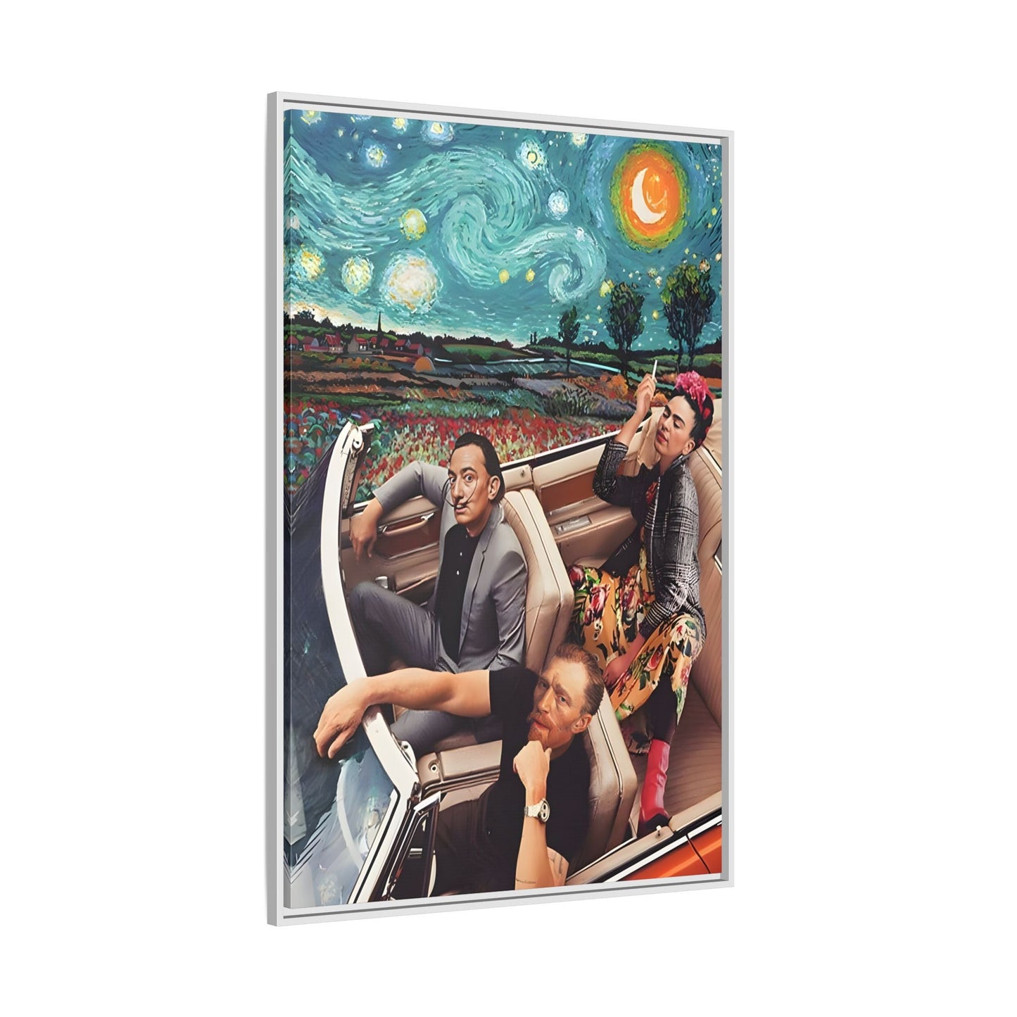 Starry Night Kahlo Van Gogh Dali Car Wall Art Canvas, Modern Framed Funny Print