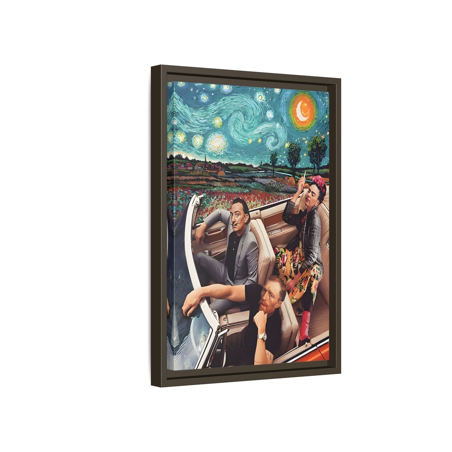 Starry Night Kahlo Van Gogh Dali Car Wall Art Canvas, Modern Framed Funny Print