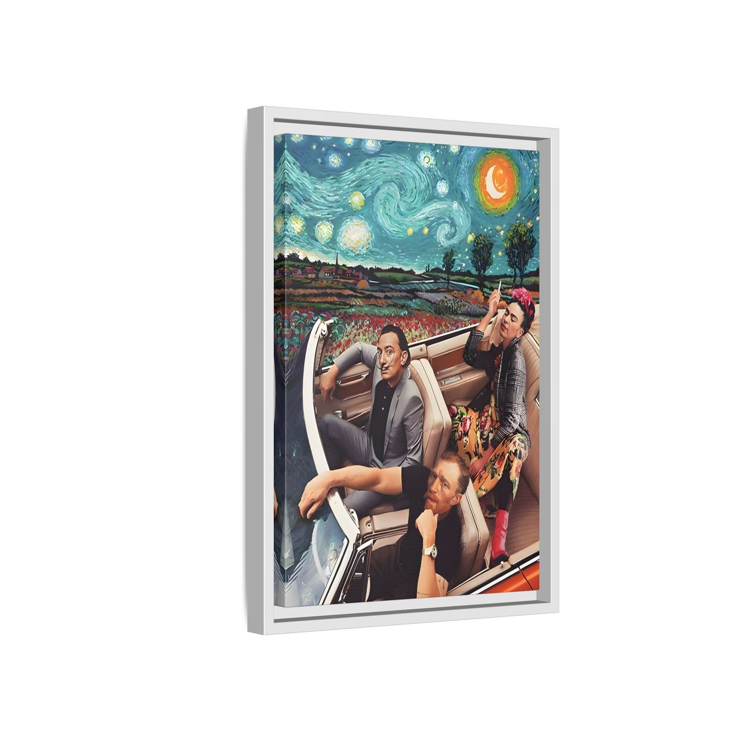 Starry Night Kahlo Van Gogh Dali Car Wall Art Canvas, Modern Framed Funny Print