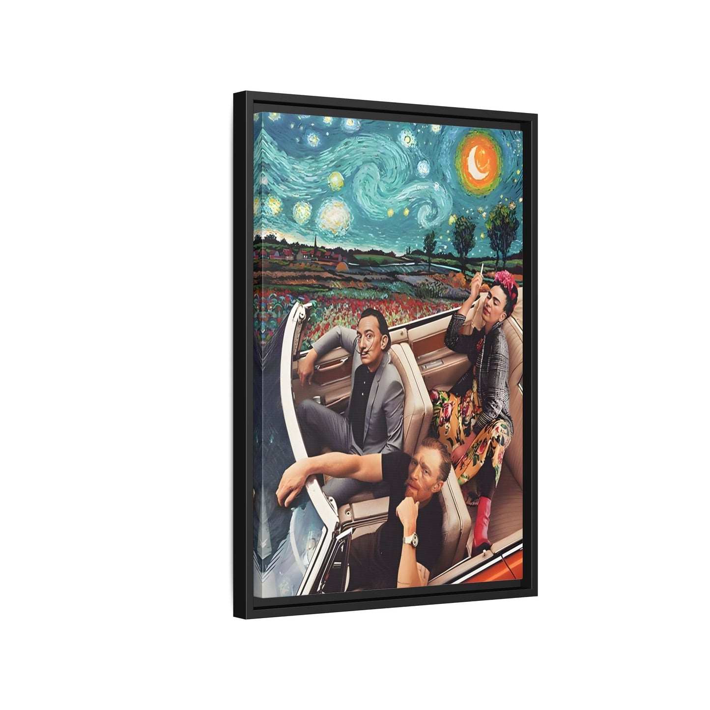 Starry Night Kahlo Van Gogh Dali Car Wall Art Canvas, Modern Framed Funny Print
