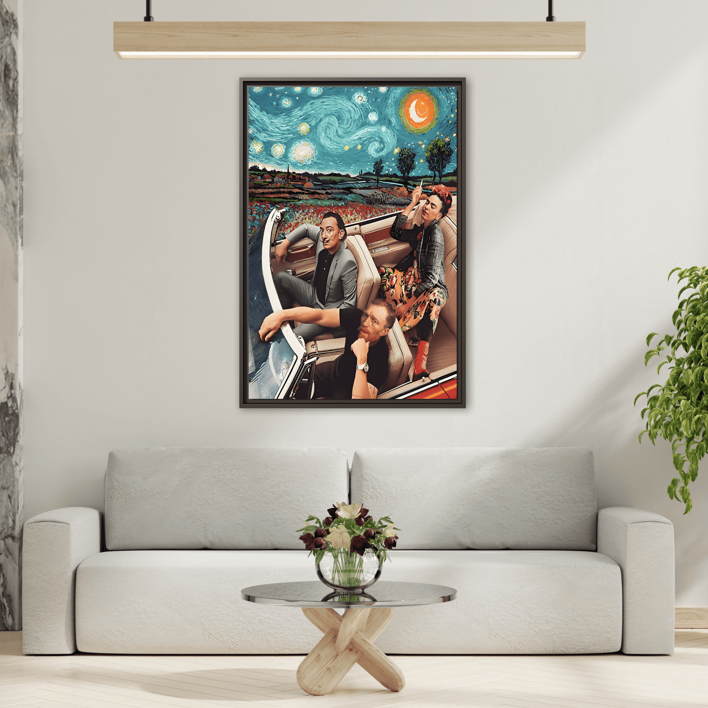 Starry Night Kahlo Van Gogh Dali Car Wall Art Canvas, Modern Framed Funny Print