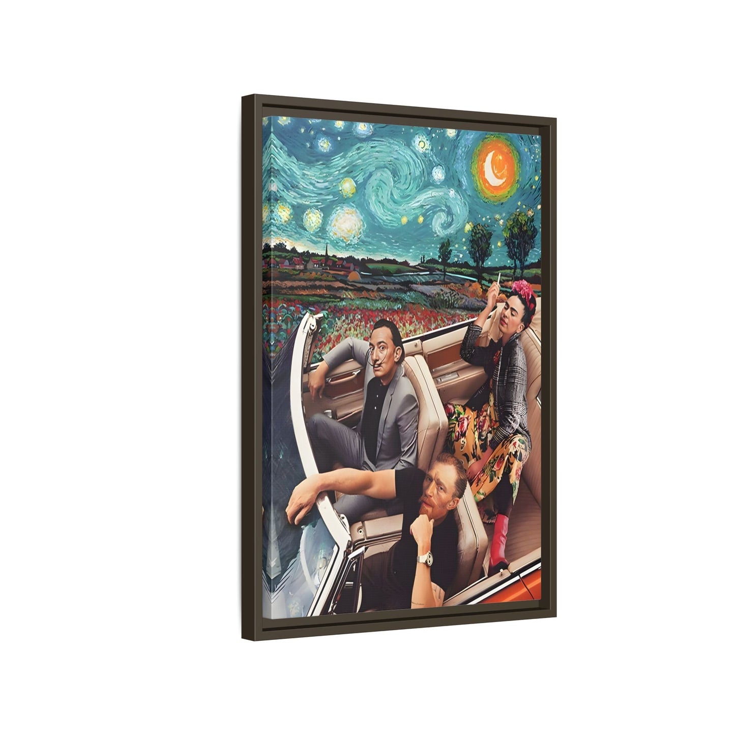 Starry Night Kahlo Van Gogh Dali Car Wall Art Canvas, Modern Framed Funny Print