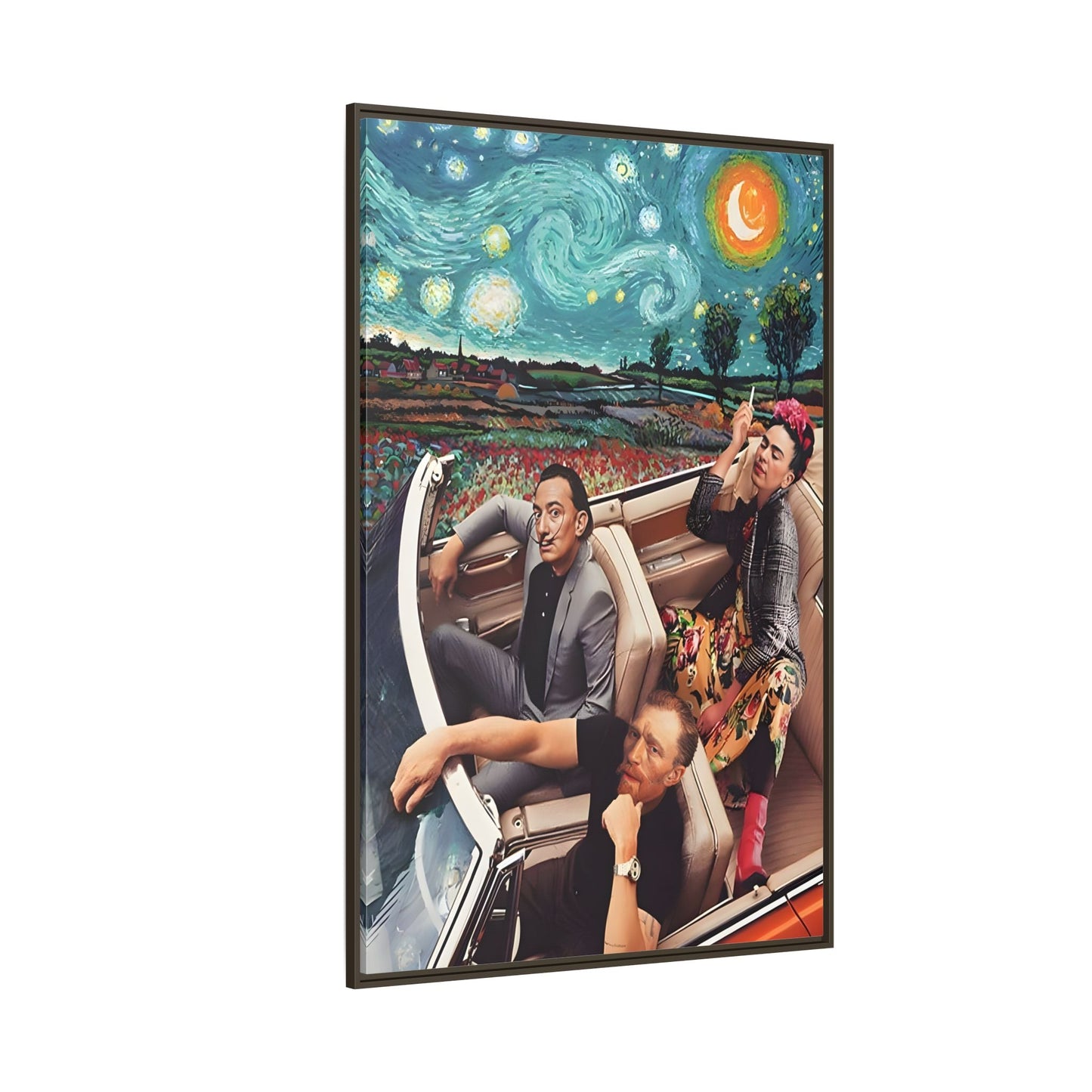 Starry Night Kahlo Van Gogh Dali Car Wall Art Canvas, Modern Framed Funny Print