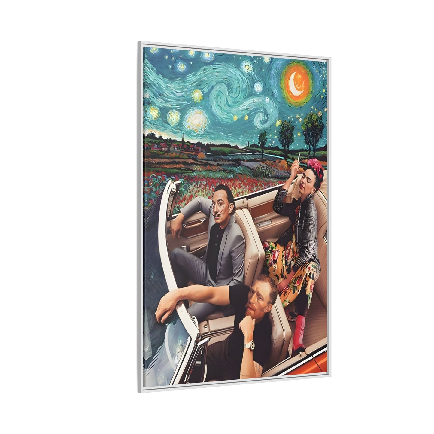 Starry Night Kahlo Van Gogh Dali Car Wall Art Canvas, Modern Framed Funny Print