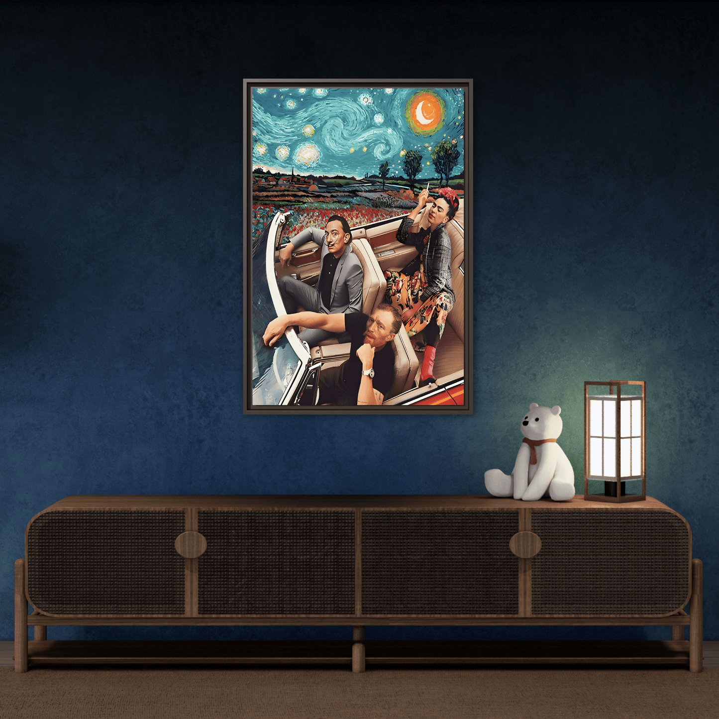 Starry Night Kahlo Van Gogh Dali Car Wall Art Canvas, Modern Framed Funny Print