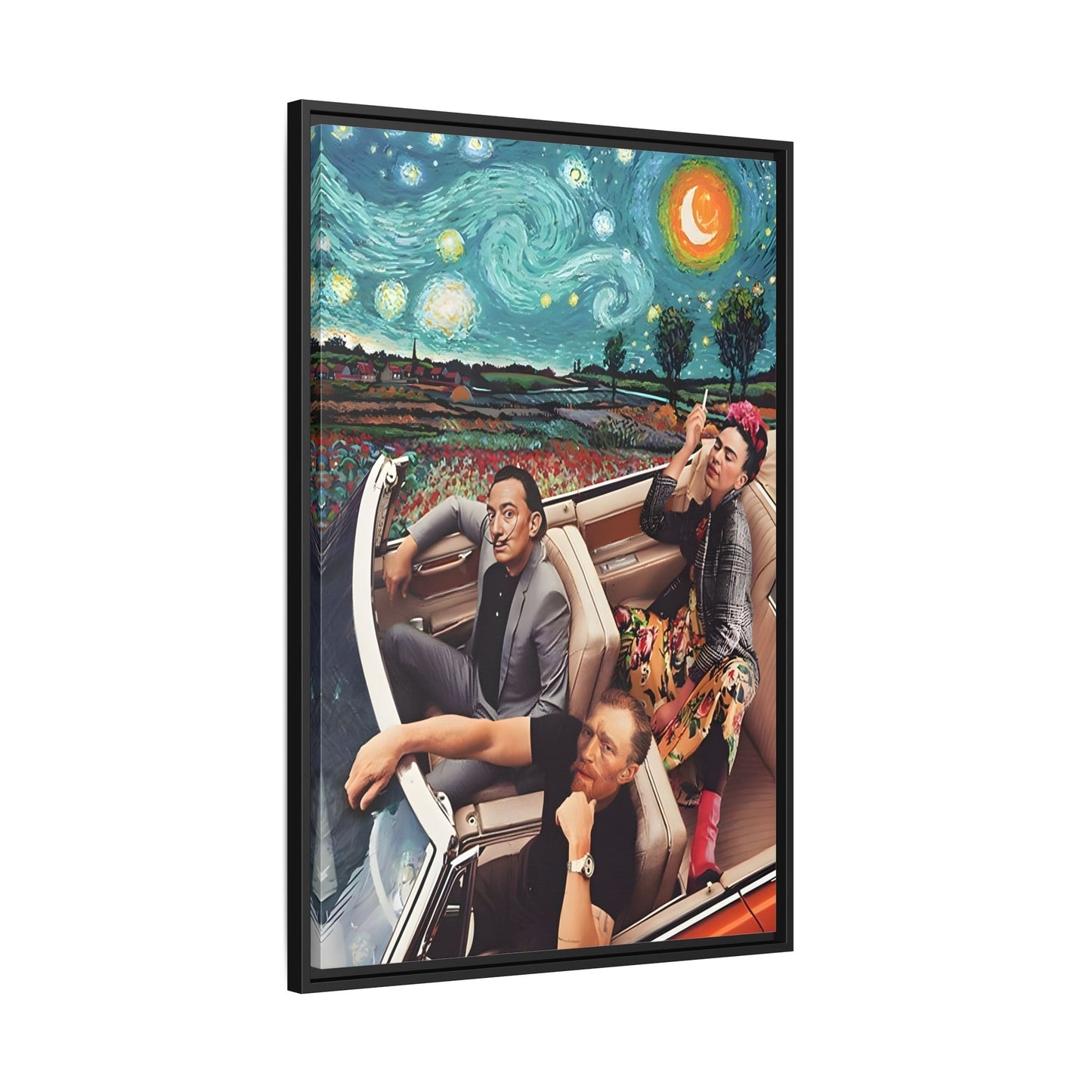 Starry Night Kahlo Van Gogh Dali Car Wall Art Canvas, Modern Framed Funny Print