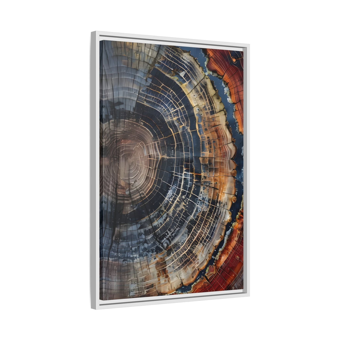 Tree Ring Framed Canvas Wall Art, Abstract Colorful Minimalist Farmhouse Print