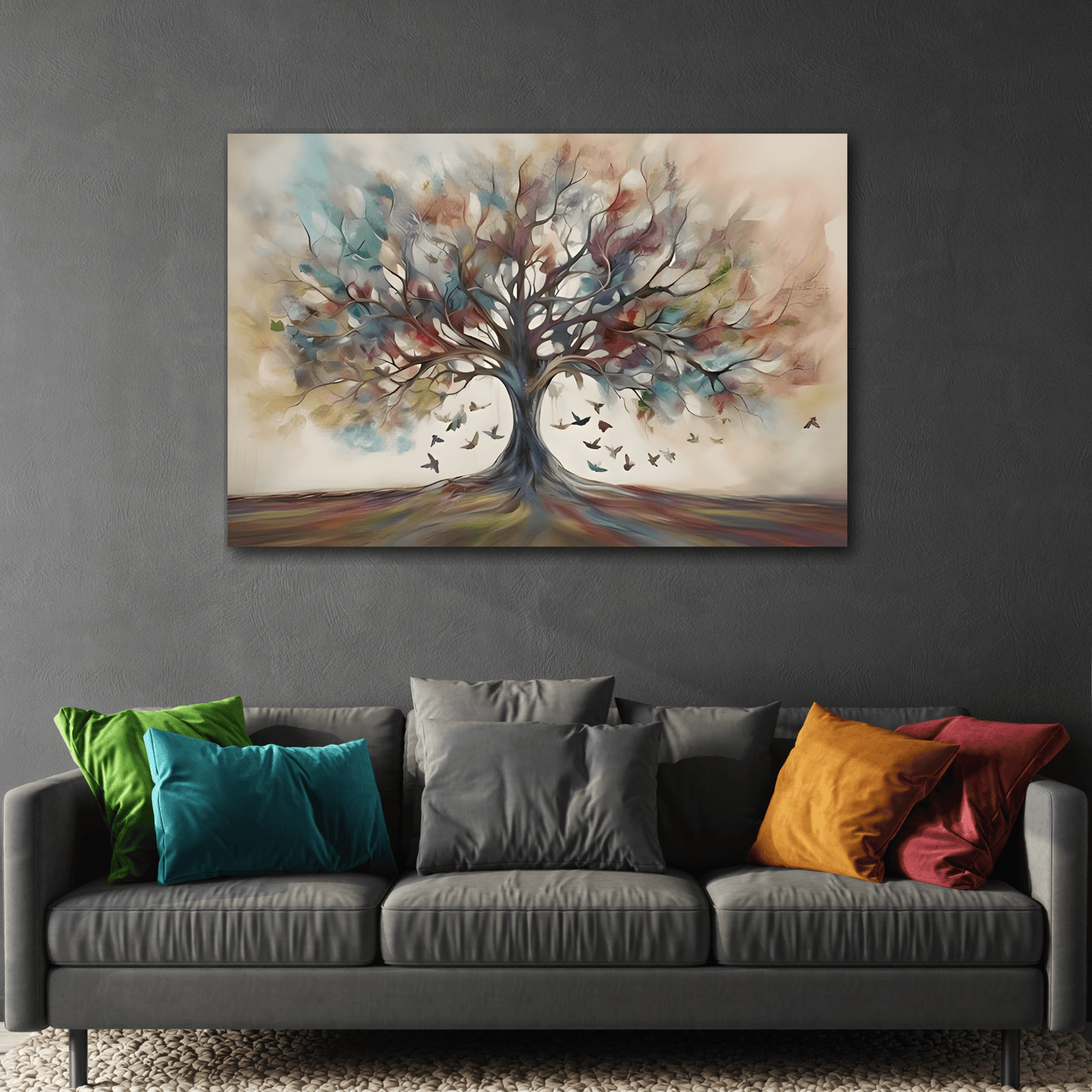 Tree of Life Abstract Colorful Canvas Watercolor Wall Art Symbolic Print