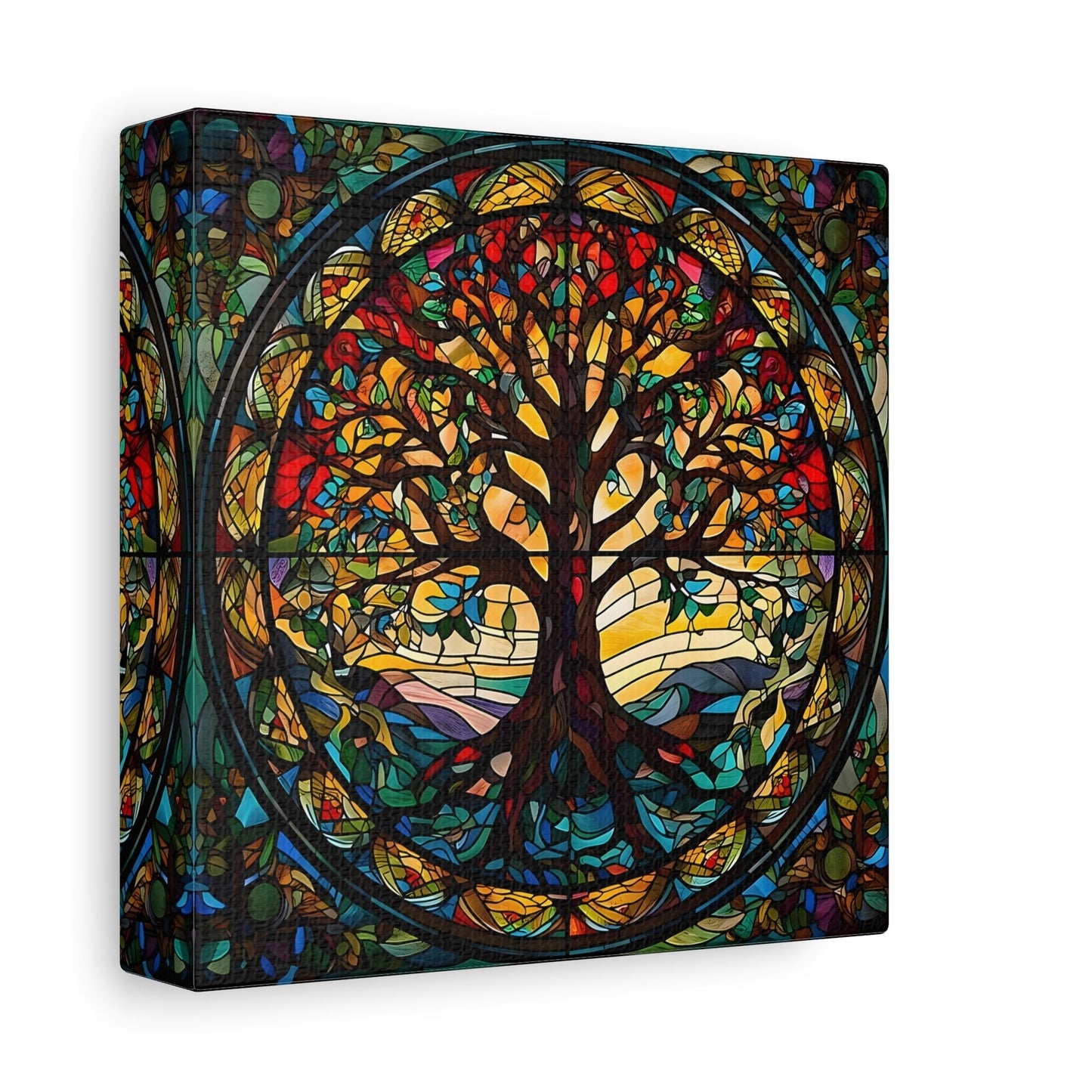 Tree of Life Mandala Yggdrasil Wall Art Canvas Print, Norse Mythology Celtic