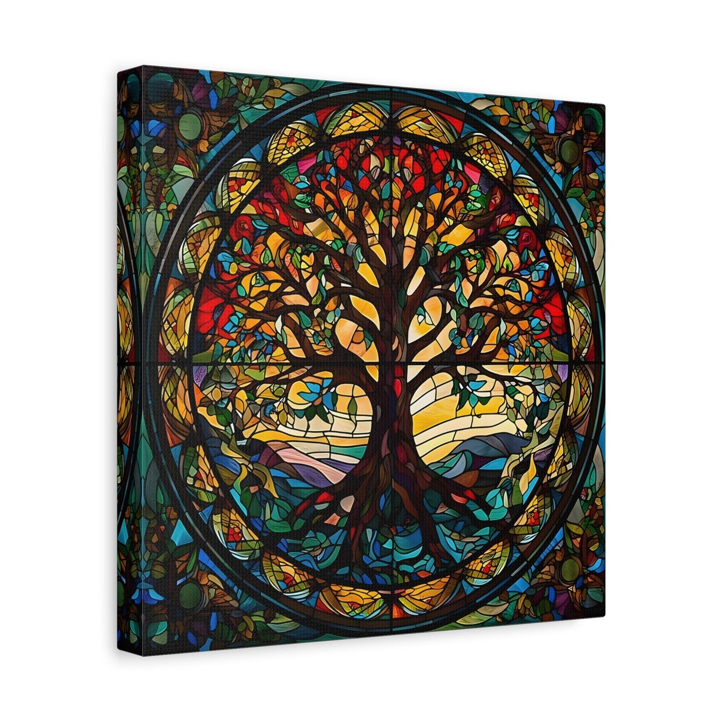Tree of Life Mandala Yggdrasil Wall Art Canvas Print, Norse Mythology Celtic
