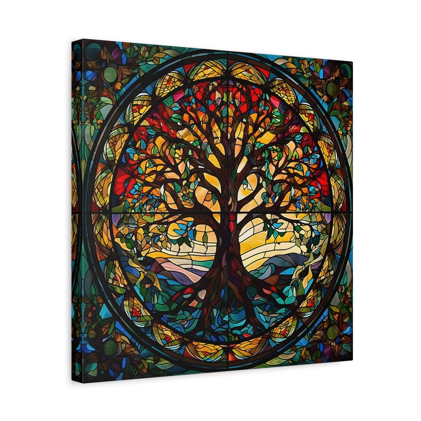 Tree of Life Mandala Yggdrasil Wall Art Canvas Print, Norse Mythology Celtic