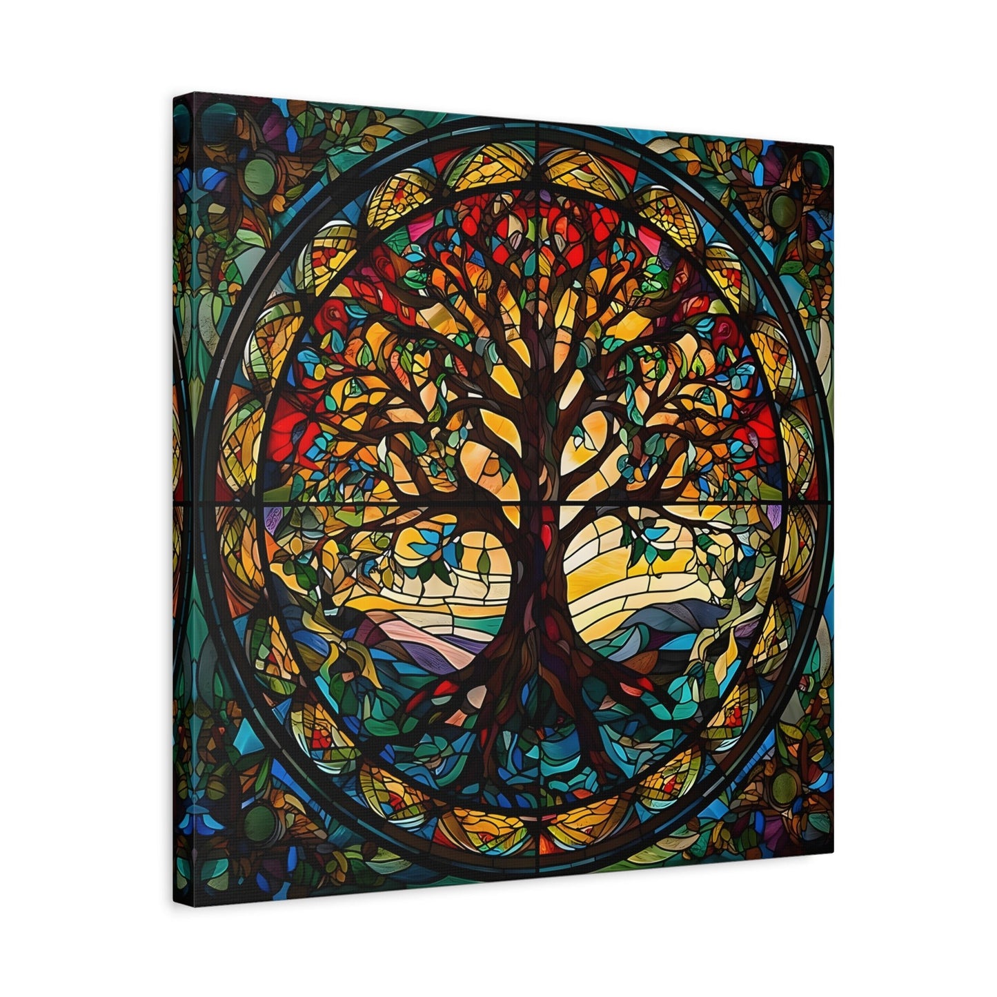 Tree of Life Mandala Yggdrasil Wall Art Canvas Print, Norse Mythology Celtic