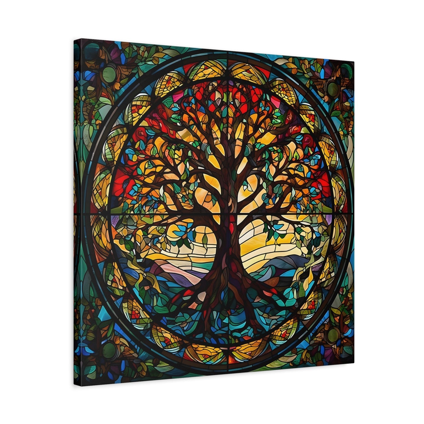 Tree of Life Mandala Yggdrasil Wall Art Canvas Print, Norse Mythology Celtic