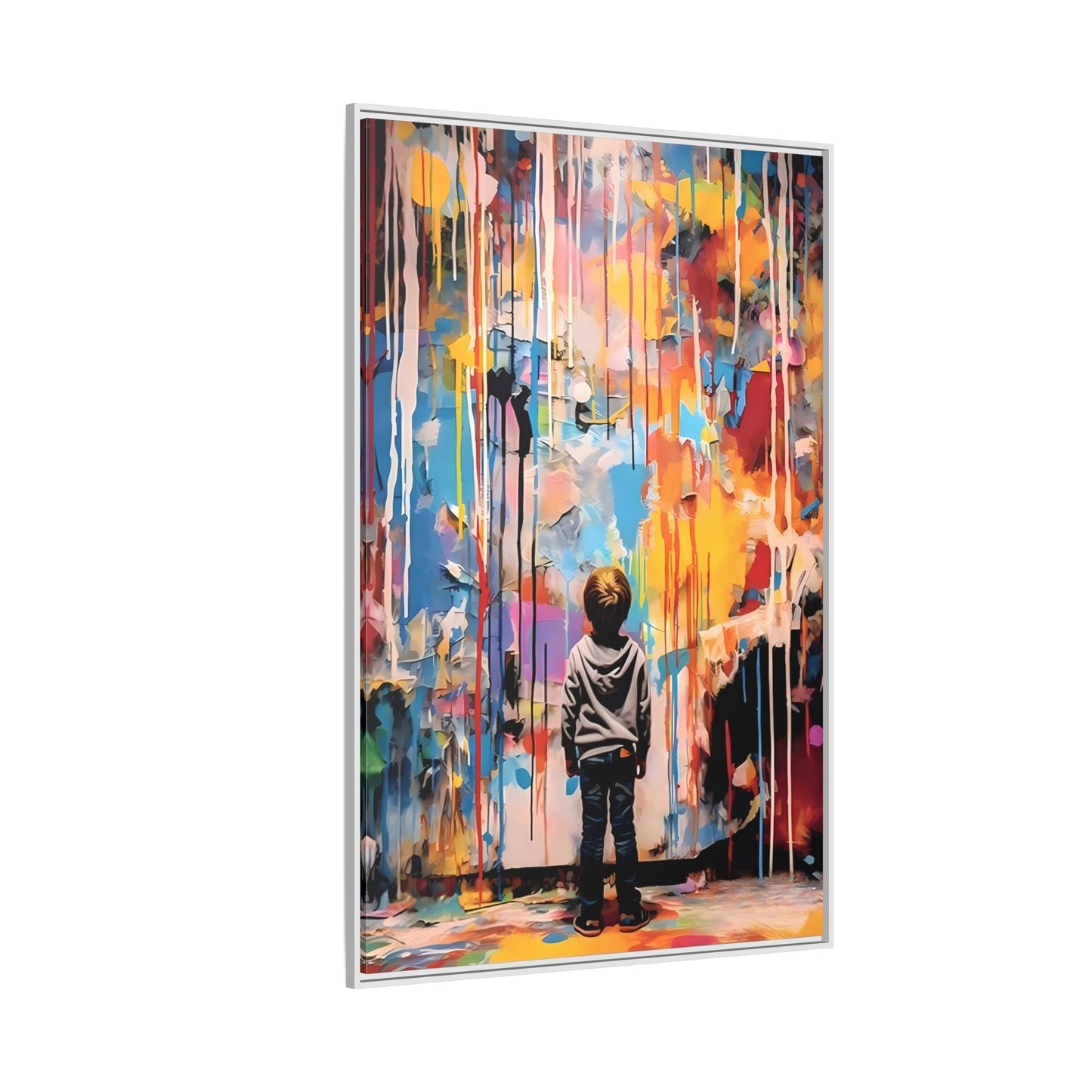 Vibrant Abstract Canvas Banksy Boy - Large Framed Wall Art