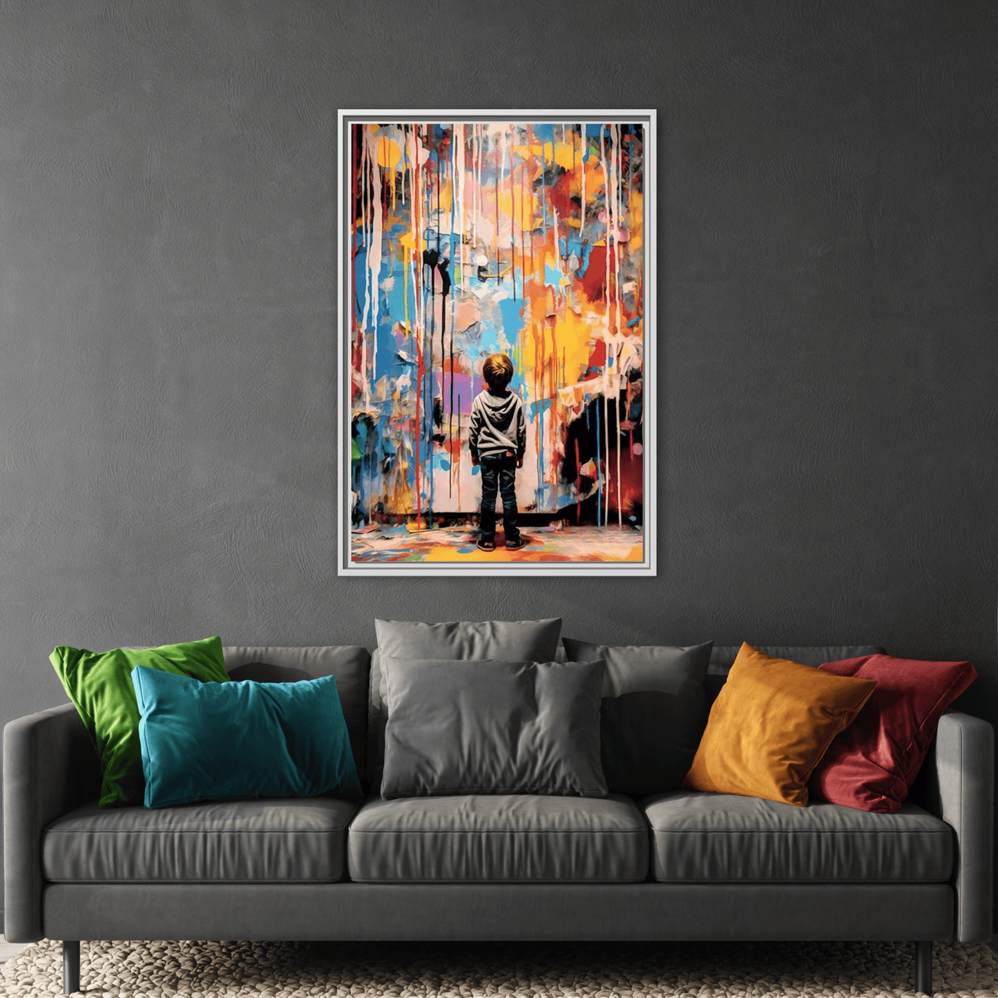 Vibrant Abstract Canvas Banksy Boy - Large Framed Wall Art