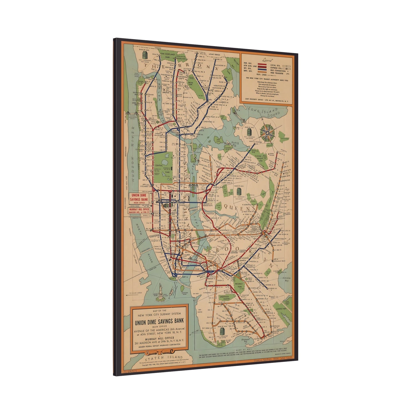 Vintage New York Subway Map - Canvas Wall Art Print