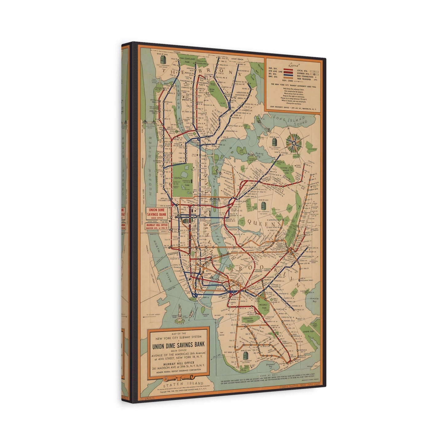 Vintage New York Subway Map - Canvas Wall Art Print