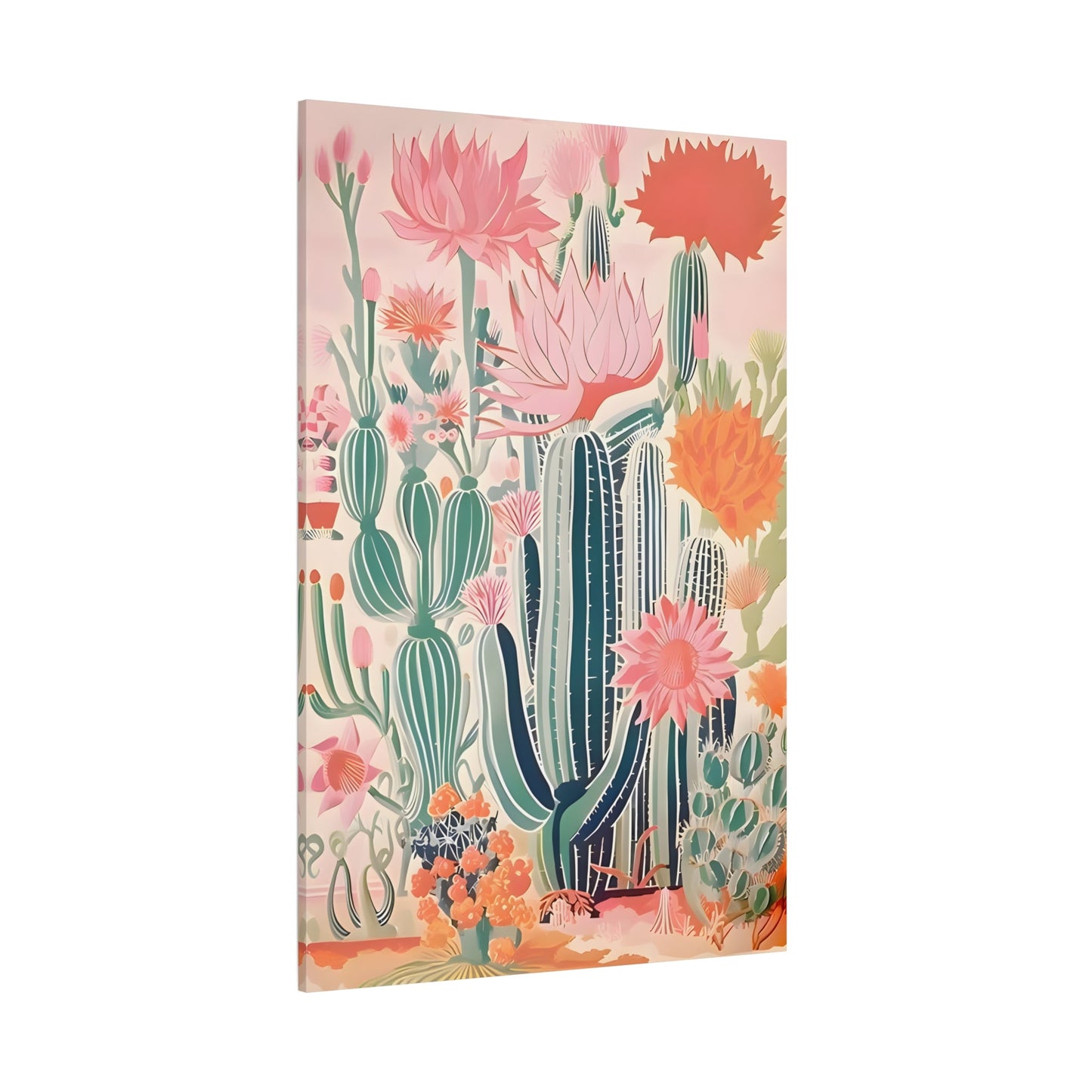 Vintage Traditional Mexican Cactus Colorful Latin Wall Art Canvas Print