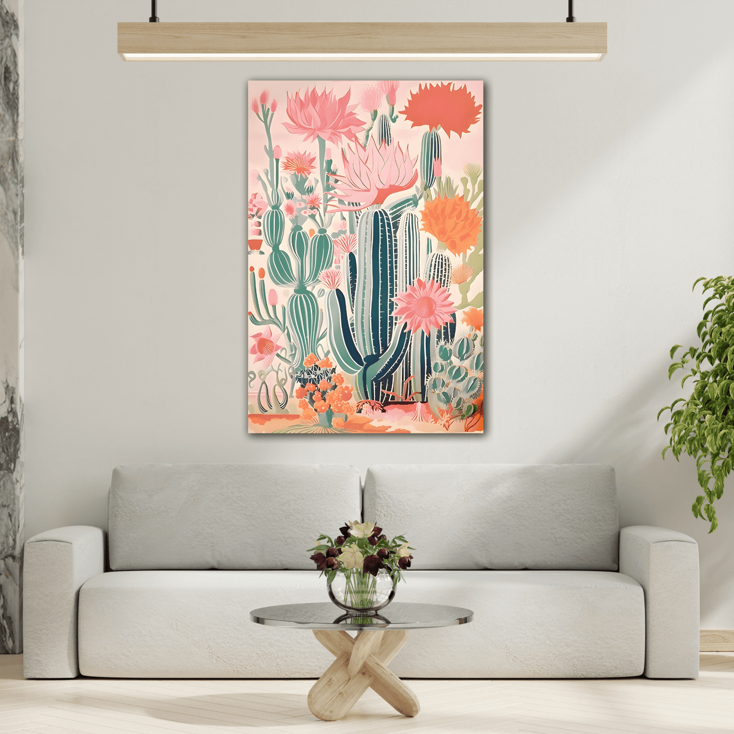 Vintage Traditional Mexican Cactus Colorful Latin Wall Art Canvas Print