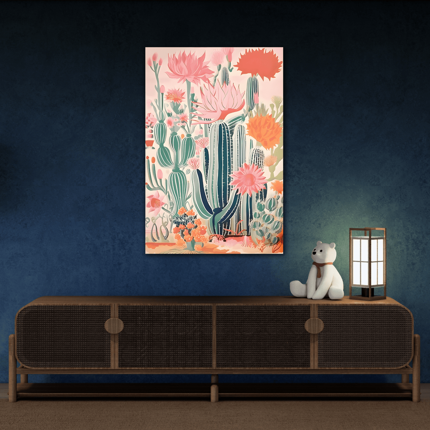 Vintage Traditional Mexican Cactus Colorful Latin Wall Art Canvas Print