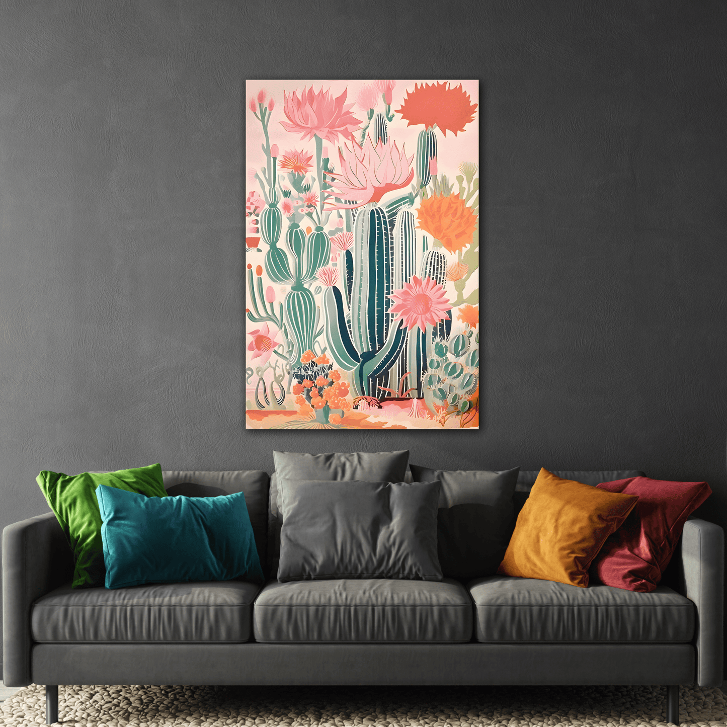 Vintage Traditional Mexican Cactus Colorful Latin Wall Art Canvas Print