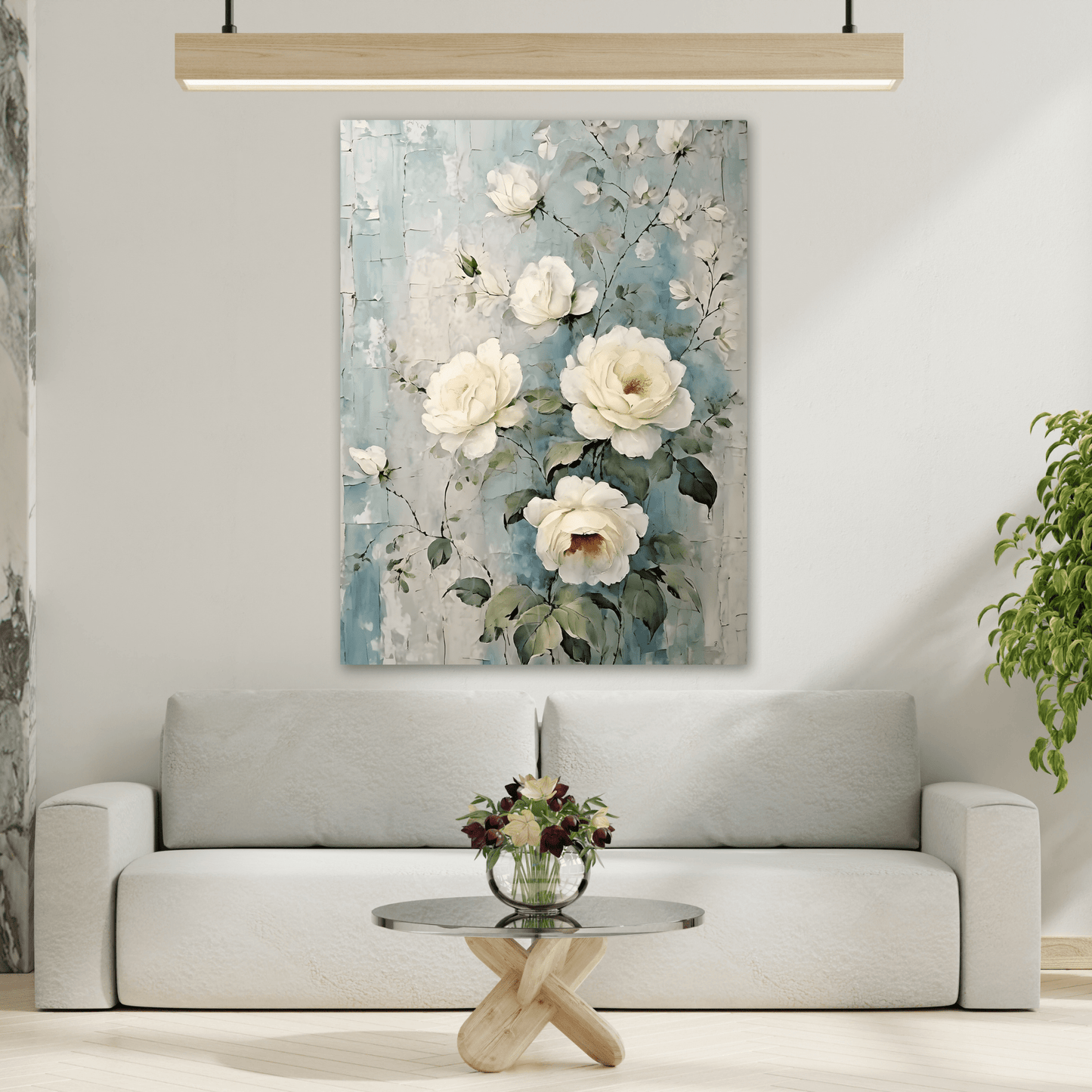 Vintage White Roses Flowers Canvas Wall Art Print