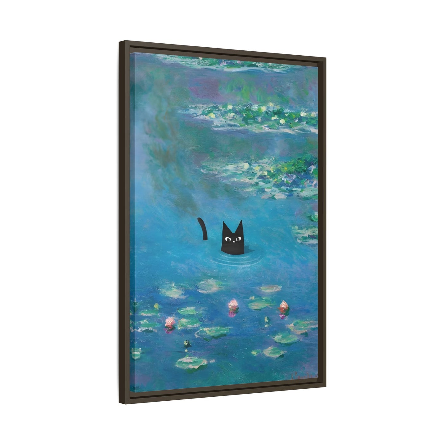 Water Lily Framed Cat Canvas Wall Art Monet Floral Print