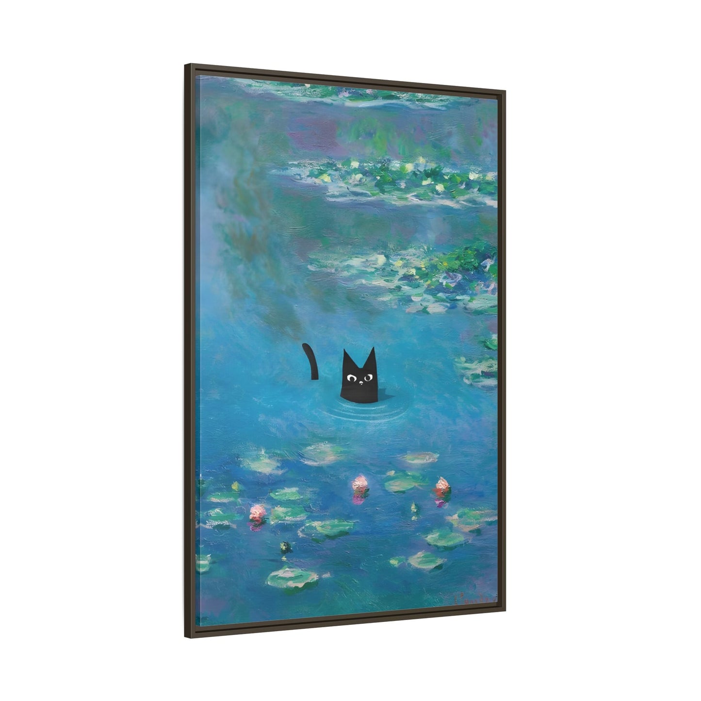 Water Lily Framed Cat Canvas Wall Art Monet Floral Print