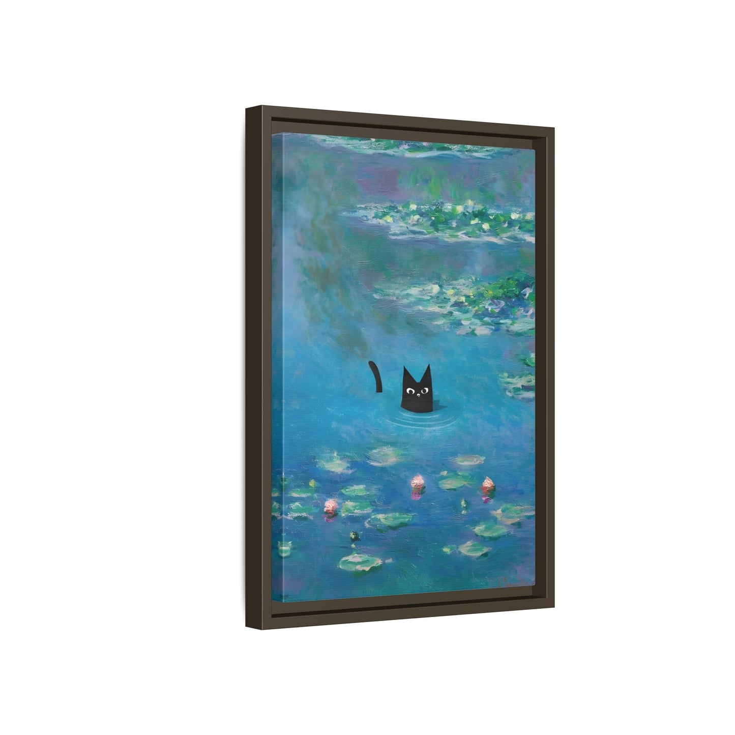 Water Lily Framed Cat Canvas Wall Art Monet Floral Print