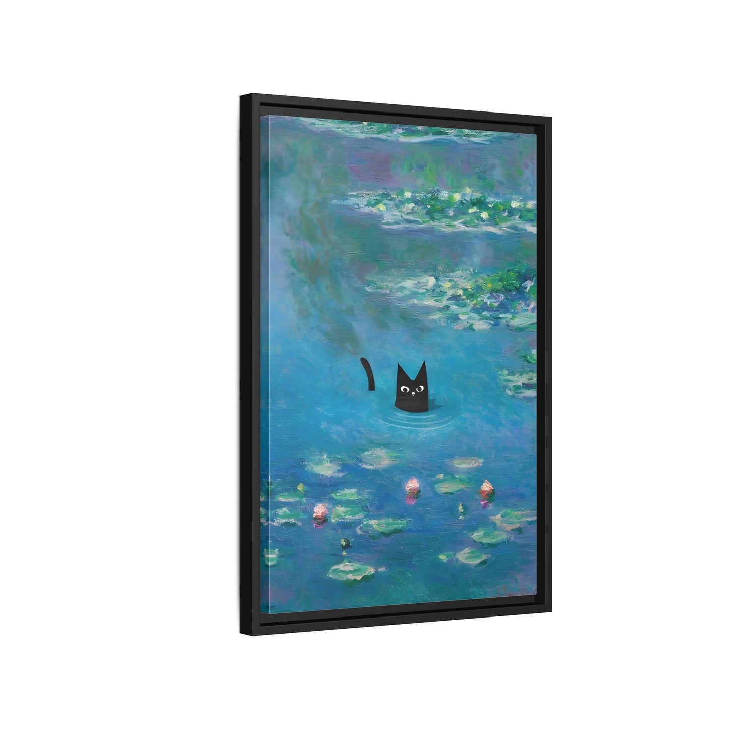Water Lily Framed Cat Canvas Wall Art Monet Floral Print