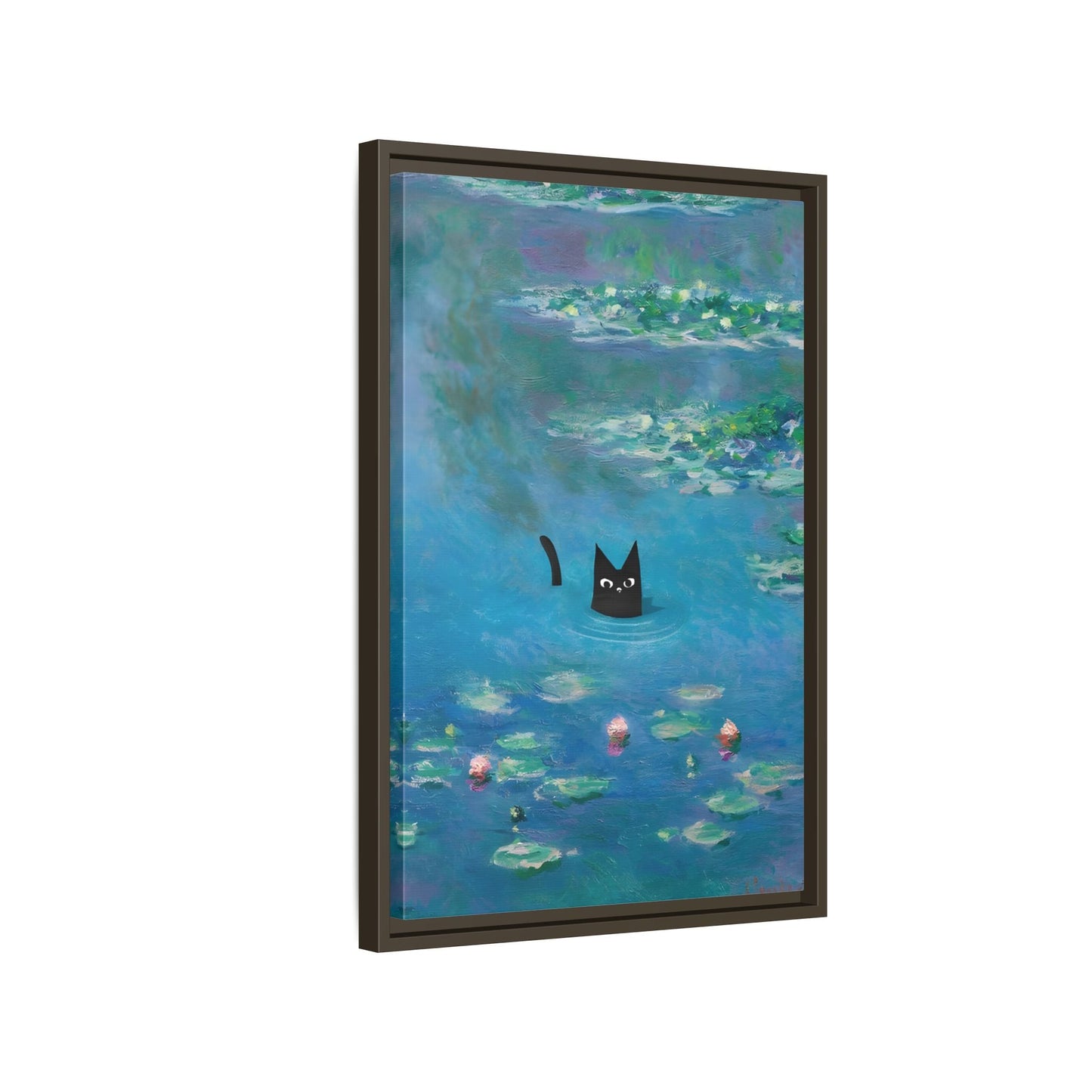 Water Lily Framed Cat Canvas Wall Art Monet Floral Print