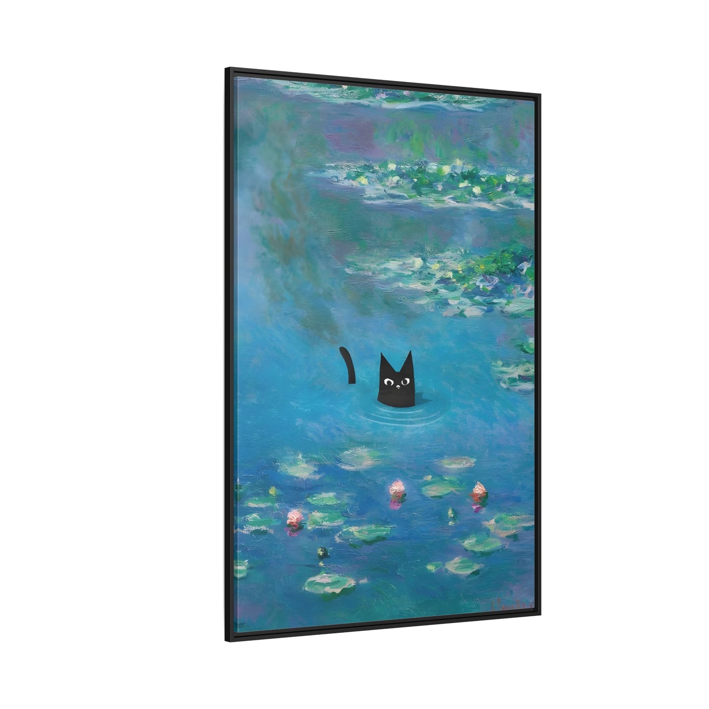 Water Lily Framed Cat Canvas Wall Art Monet Floral Print