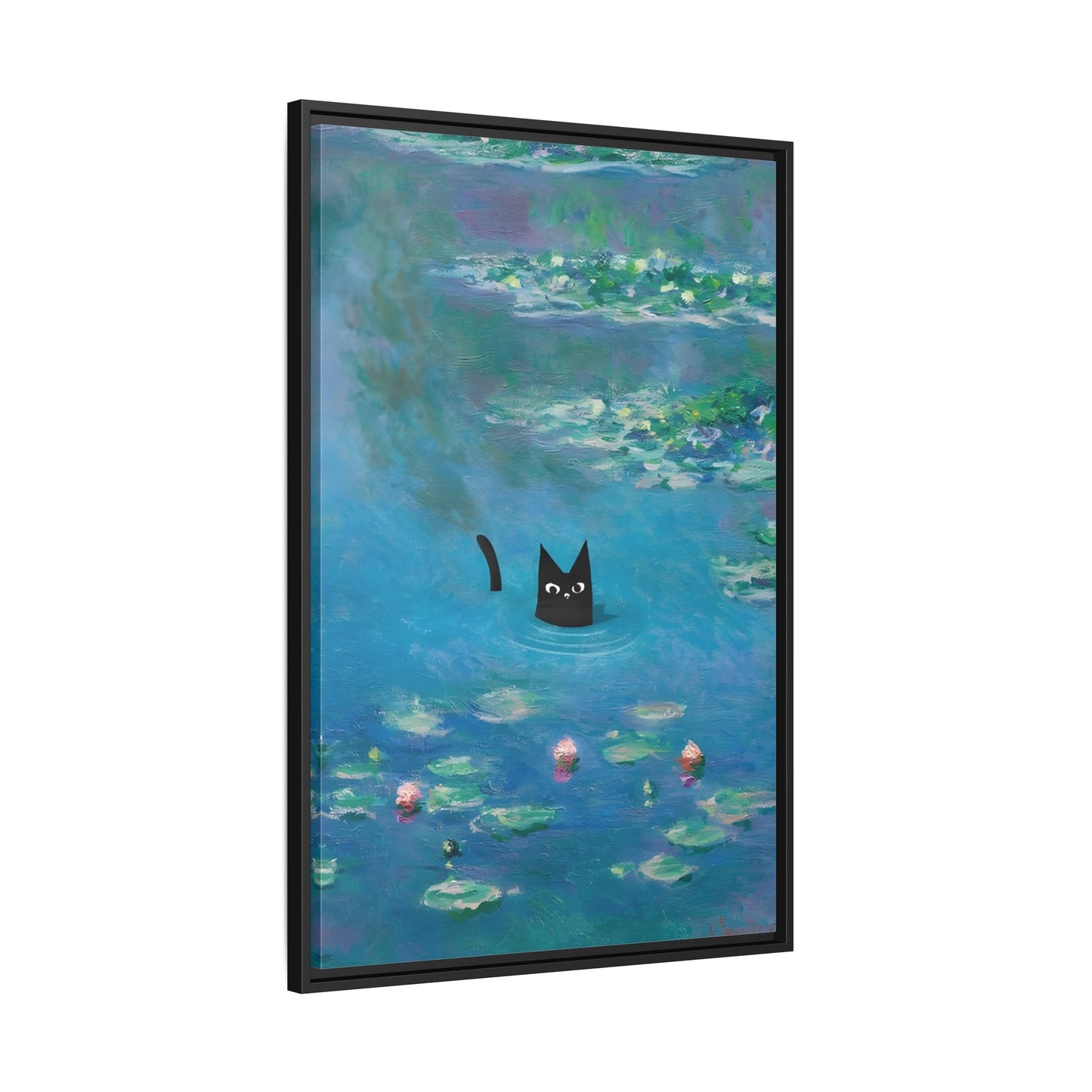 Water Lily Framed Cat Canvas Wall Art Monet Floral Print