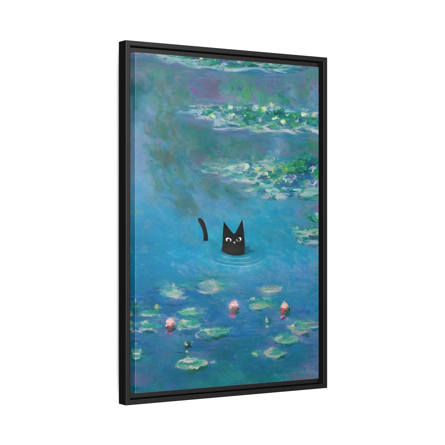 Water Lily Framed Cat Canvas Wall Art Monet Floral Print